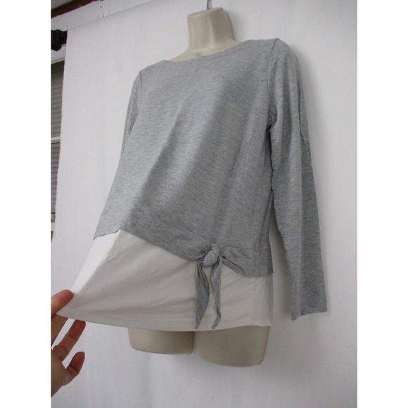 J Jill Tunic Top Womens Small Layered Look Side Tie Long Sleeve Gray White Knit - Picture 4 of 13